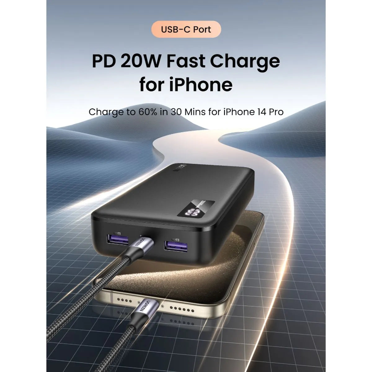 UGREEN Batería Portátil 20.000mAh PD 20W USB-C + USB-A PB312