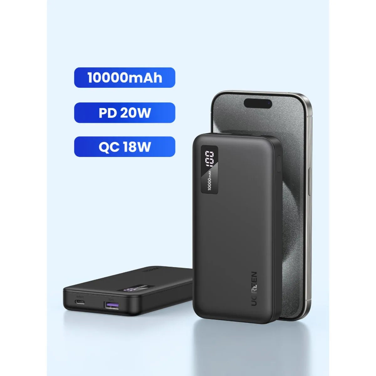 UGREEN Batería Portátil 10.000mAh PD 20W USB-C + USB-A Negro PB311