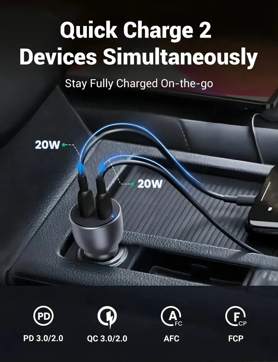 UGREEN Cargador Auto Carga Rápida 60W 2 USB-C