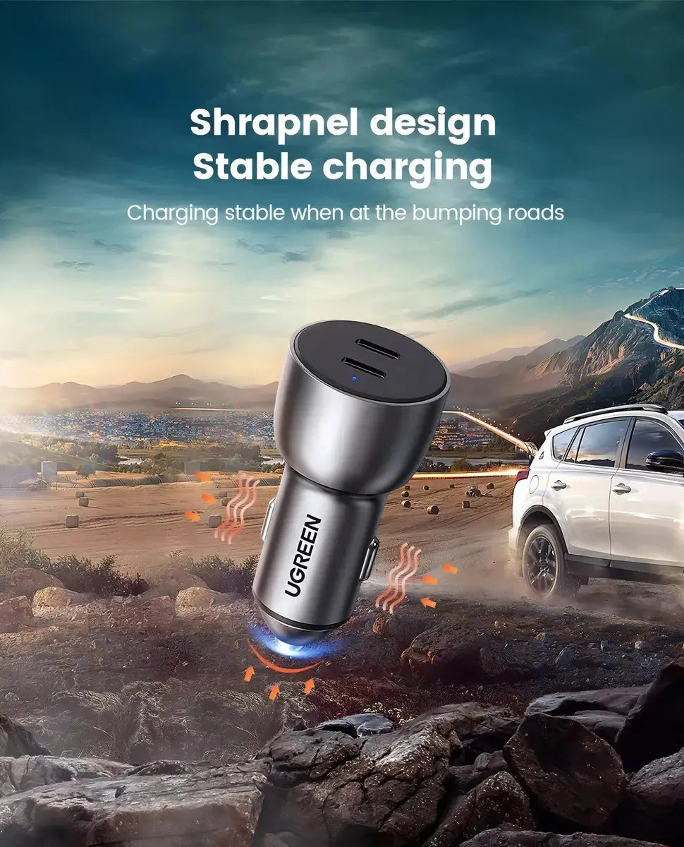 UGREEN Cargador Auto Carga Rápida 60W 2 USB-C
