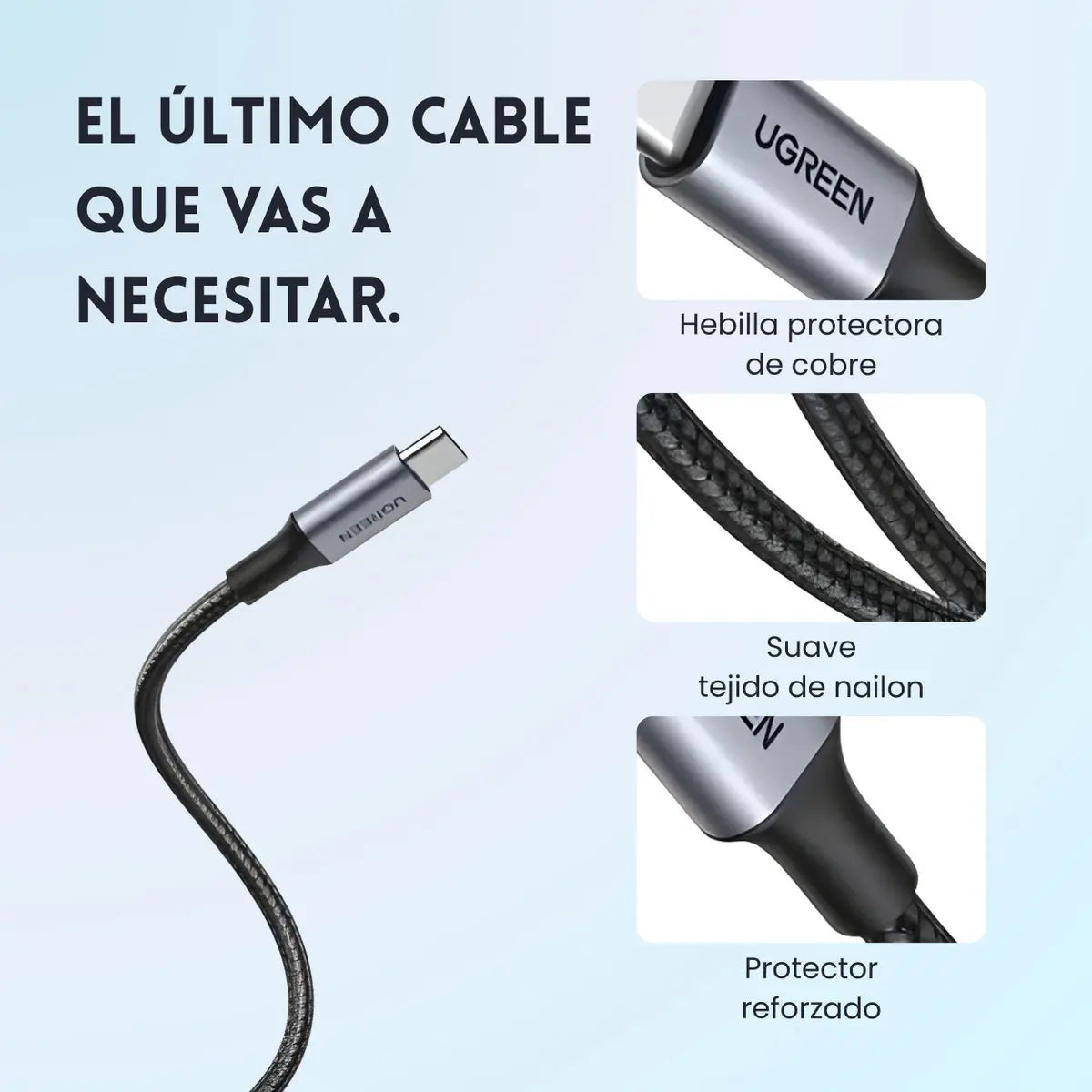 UGREEN Cable USB-C a USB-A 3A 1 m Reforzado Negro US288