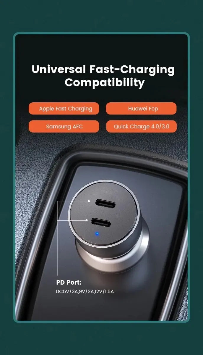 UGREEN Cargador Auto Carga Rápida 60W 2 USB-C